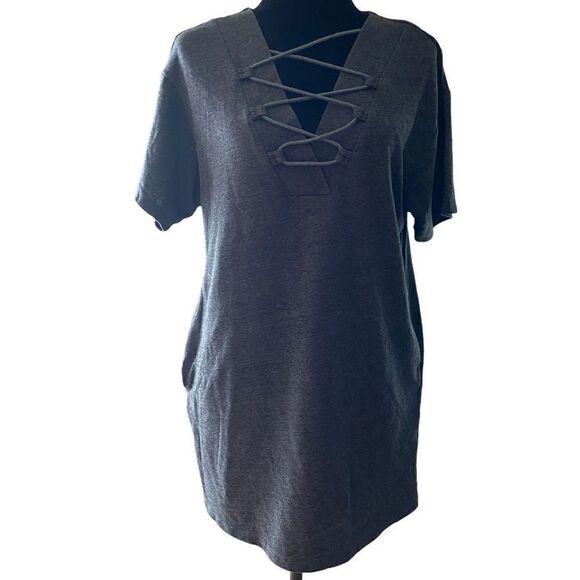Umgee Tee Shirt Dress with Lacing Accent‎ - Picture 1 of 11